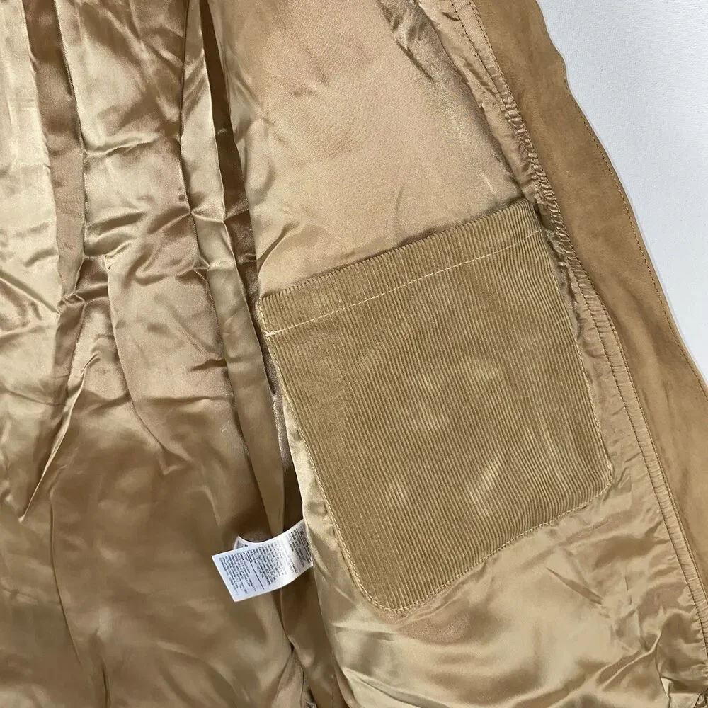 Banana Republic Men's Hunting Vest Tan Goat Suede M Full Zip Lined Multi-Pocket